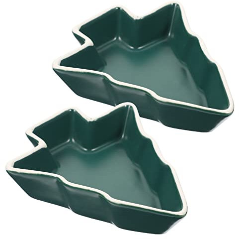SHERCHPRY Sauce Dish 2Pcs Christmas Ceramic Serving Dish, Xmas Tree Snack Appetizer Trays, Christmas Snack Appetizer Platter, Porcelain Dry Fruit Trays, Christmas Tree Containers, Green