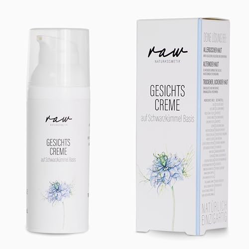 raw Kosmetik, Regenerierende Schwarzkümmel Gesichtscreme für empfindliche, sensible sowie trockene Haut, ideal bei Hautirritationen und Reizungen sowie alternder Haut