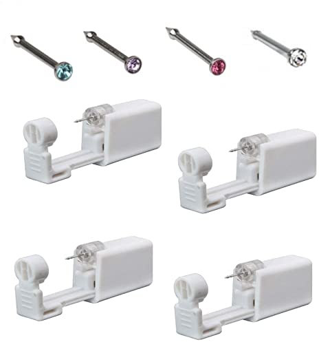THEYUUKI Nasenpistole 4 Stück Piercing Gun Perforator Nasenpiercing Werkzeug Piercing kit Piercingzubehör Nasenpiercing Tragbare Nasenpiercing Set für Unisex Geeignet zum Stanzen der Nase