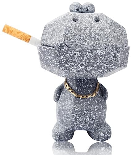 Aschenbecher für Draussen Grau Aschenbecher mit Deckel Aschenbecher Lustig Groß Windaschenbecher Stilvolle Krokodil Aschenbecher Dekorationen für Innen & Draußen (1 Stk, 14cm, Grau mit Weißen Punkten)