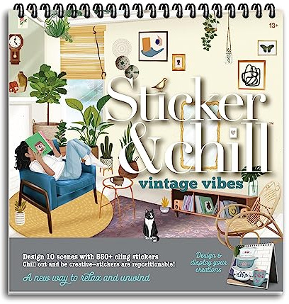 Sticker & Chill - Vintage Vibes - Repositionierbare Aufkleber mit über 500 Aufklebern & 10 Szenen - Reisefreundliche Aktivität für Erwachsene