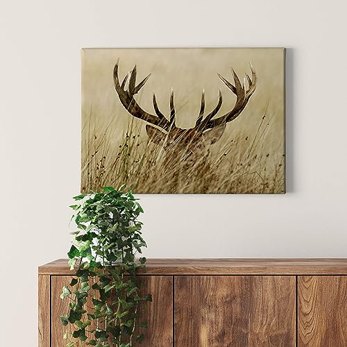 A.S. Création Leinwandbild Tiere Hirsch - Kunstdruck braun beige - 70x50 cm Querformat - moderne Wanddekoration Schlafzimmer Wohnzimmer Küche - Bild auf Keilrahmen