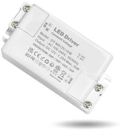 Alimentatore 12v 1.25A, Trasformatore 220V 12v 15w, Trasformatore LED AC a DC, led driver 12V, per G4, GU5.3, MR11, MR16, Lampade LED, Non dimmerabile, non sfarfallante, non rumoroso