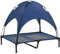PawHut Erhöhtes Hundebett mit Baldachin, Haustierbett, Hundeliege Outdoor mit Dach, Atmungsaktiv, Taftstoff für Camping Dunkelblau 92 x 76 x 90 cm