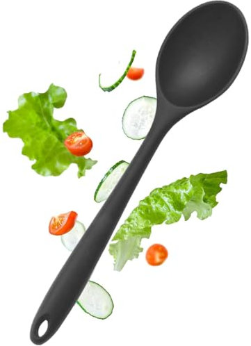 EODKSE 1pcs Cucchiaio in Silicone da Cucina, Antiaderente, Nero, 27,5 x 5,5 cm - Utensile di Cucina di Grande Dimensione per Mescolare e Cucinare, Facile da Pulire e Resistente al Calore