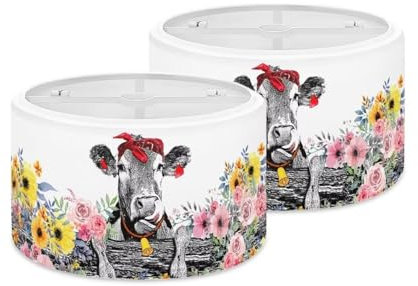 Xoenoiee Retro Kuh Blumendruck 2 Sets Trommel Lampe Lampenschirm, Stehlampe Tischlampe Lampenschirm, Montage erforderlich Lampenschirme für Pendelleuchte UNO