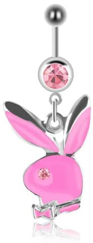 MESKEL 1pc Nombril Anneaux Lapin Nombril Anneaux Lapin Ventre Anneaux pour Femmes Pierre gemme Rose Bleu Lapin Faux Ventre Piercing Broche