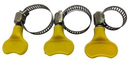 LonESA Mixed pack of 15 yellow stainless steel hose clamps, adjustable thumb screw key clamps, 10-16mm, 16-25mm, 25-38mm (3/8-5/8,5/8-1,1-1 1/2) sizes, 8mm width