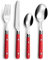 KROWN - Set 16 Cubiertos Acero Inoxidable 25 cm - 1,2 mm Bicolor, 4 Cucharas, 4 Tenedores, 4 Cuchillos y 4 Cucharillas Postre, Apto para Lavavajillas (Rojo)