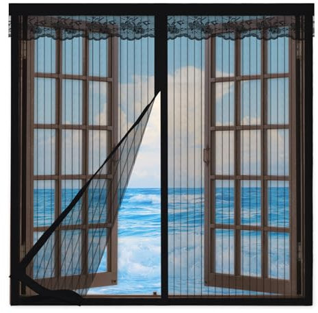 Fliegengitter Fenster Magnet 90x120cm Schwarz,Mückenschutz Fenster Magnet,Insektenschutz Fenster Magnet mit Selbstklebeband für Fenster Hält Käfer/Fliegen/Mücken Draußen
