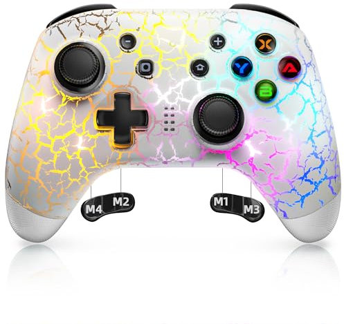EasySMX Manettes Switch PC Téléphone Portable Rechargeable, 9124 Manette Switch Pro sans Fil Bluetooth avec Boutons Programmables pour Switch Lite OLED Steam Téléphones Android iOS iPhone iPad, RGB