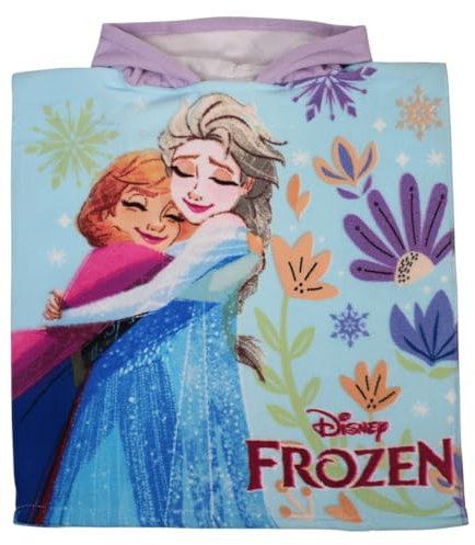 Diney Frozen Elsa Anna Badetuch Bademantel Kapuzen Poncho für Mädchen 55 x 110 cm - 3 bis 6 Jahre fast Dry Eiskönigin Bade-Poncho– Geschenk Mädchen ideal für Pool, Strand und Schwimmbad (Türkis)