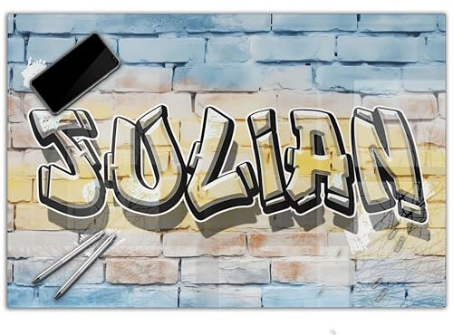 Gaming Schreibtischunterlage personalisiert mit Namen | wasserfeste Schreibunterlage, abwischbar, hochwertiges Acrylglas, Gamer Teenager Kunststoff | 60x40cm Graffiti
