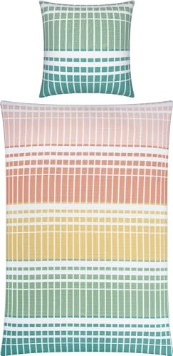 REDBEST Bettwäsche Seersucker apricot-gelb-grün Größe 155x220 cm (80x80 cm)