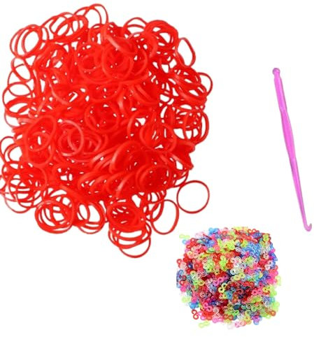 Tuilful 600+ Red Loom Bands Refill Pack with Hook Tool and Colorful Bracelet Connector Art Craft Refills for DIY Bracelet Making Refill Kit (600+)