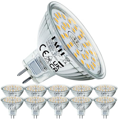 EACLL GU5.3 LED 4000K 6W Ersetzt 50W Halogen MR16 Glühbirne, 10er-Pack. Neutralweiss 485 Lumen Leuchtmittel, AC/DC 12V Flimmerfrei Strahler, Abstrahlwinkel 120 Grad Spot, Nicht Dimmbar Reflektorlampen