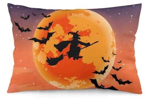 Zhimahou 75 x 50 cm Kissenbezüge, Silhouette, Halloween, Nacht, Hexe, Stuhlkissen, Sofakissen, Sitzkissenbezüge, Bett-Kissenbezüge