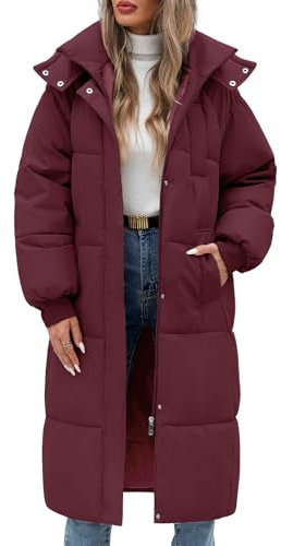 Vancavoo Abrigos de Acolchado para Mujer Chaqueta Larga con Capucha de Invierno Cálido y Elegante Coat Abrigo Largo Gruesa para Exteriores(Fucsia,L)