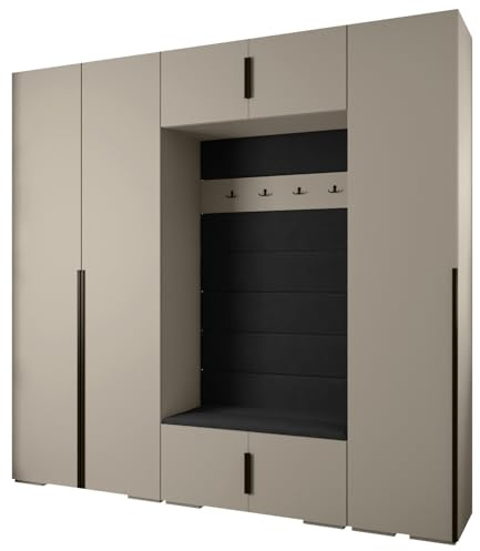 MEBLE KRYSPOL Inova 1 Möbelset - Moderne Garderobe - für Schlafzimmer, Wohnzimmer, Flur, Kinderzimmer - Ankleidemöbel - 236,7x250x47cm - Kaschmir, Paneele Manila 18, Handgriff Schwarz