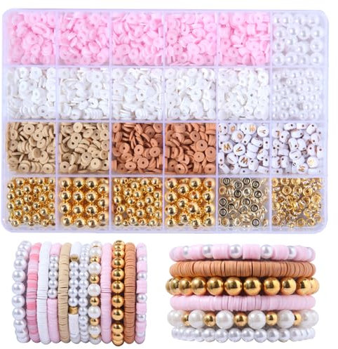 WLIAGYE DIY Clay Perlen 6mm Set, Polymer Clay Perlen für Armbänder Schmuckherstellungs Set mit Perlen zum Auffädeln Kit,Geschenkidee For Selber Machen Perlen Schmuck ketten Kit