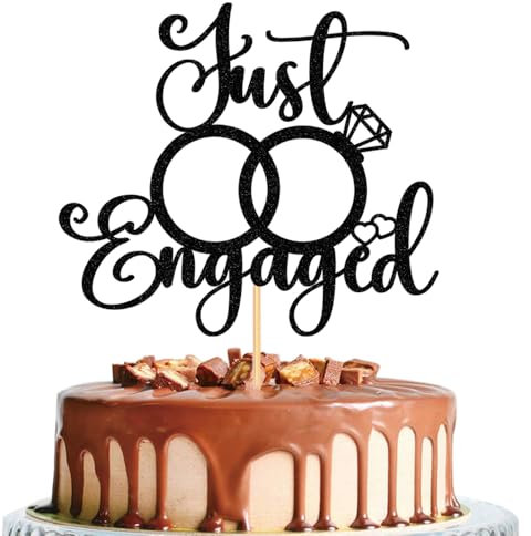 WRACKKIAR Just Engaged Cake Topper-We're Engaged Cake Pick Engagement Party Decorations-Engagement Party Decorations (Black)