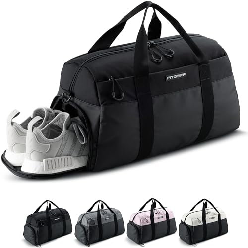 Fitgriff® Sporttasche & Reisetasche V2 für Damen und Herren - mit Schuhfach & Nassfach - Tasche für Sport, Fitness, Reisen - Trainingstasche, Gym Bag, (Full Black, Small)