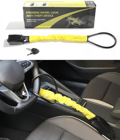 Flaconi Antivol Voiture,Canne Antivol Voiture Volant,Bloque Volant,Barre Antivol Voiture Volant,aAntivol Voiture Volant,Bloque Volant Voiture Serrure Antivol Utilitaire,pour Voitures Camions(Jaune)