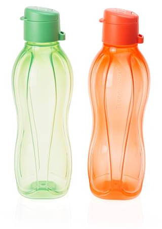 Tupperware EcoEasy Trinkflasche Durstlöscher-Duo 500 ml Grün + 500 ml Orange Trinkverschluss Wasserflasche Sportflasche Ökoflasche Flasche 9219D-1, C 136, C 179 (inkl. 1x Monster-Magnet)