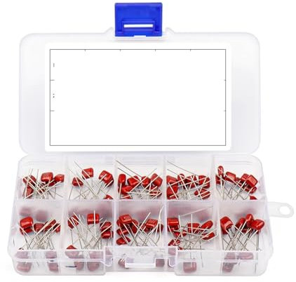 100Pcs/Box CBB Metal Film Capacitors Assortment Kit 63V 100V 10Values 102 222 332 472 103 223 333 473 683 104 154 224 334 474 56 AUOQKQUT