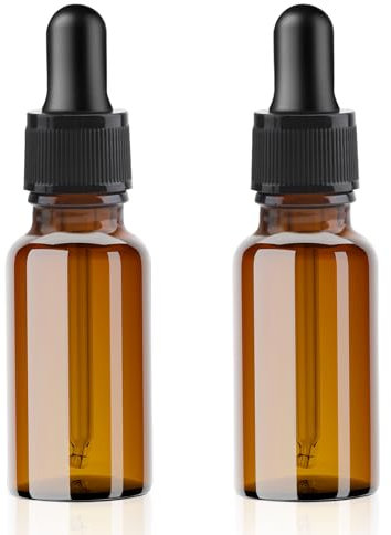 YYCLIPY Amber Glass Dropper Bottle 2 x 20ml Small Empty Reusable Dropper Bottles with Glass Pipette Black Cap Serum Bottle for Essential Oils Massage Perfumery Aromatherapy Travel Laboratory