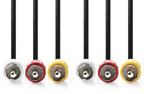 NEDIS Cable de vídeo compuesto – 3 x conectores RCA – 3 x conectores RCA – niquelado – 480p – 1,50 m – redondo – PVC – negro – etiqueta
