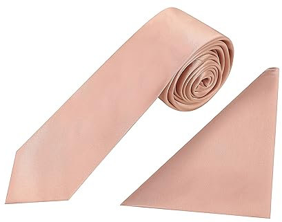 Jenson Samuel Mens Neck Tie & Pocket Sqaure Hanky Set Wedding Races Pastel Shades (Rose Gold)