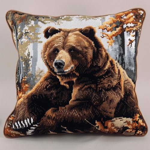 ORLUMY DIY Latch Hook Kit Fantasy Bear Latch Hook Kits Cartoon Animals DIY Latch Hook Kits Latch Hook Kit Hanging Needlework Pillow Cover Latch Hook Carpet Kit 43x43cm