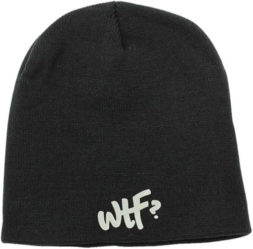 WTF Logo Lustige Bestickte No Fold Beanie Mütze Wintermütze Schwarz, Schwarz , Einheitsgröße