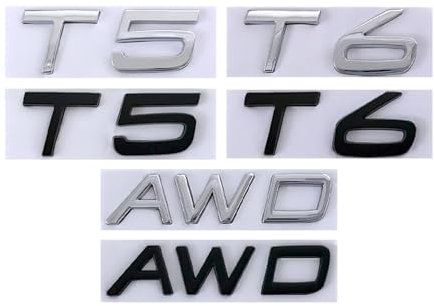 ERAKAFZTTK 3D Metall T5 Logo T6 Emblem AWD Buchstaben Kofferraum Abzeichen Passend for Volvo S60 C30 850 S40 V40 V70 XC60 V50 S70 C70 V90 T5 T6 AWD Aufkleber(Chrome T5)