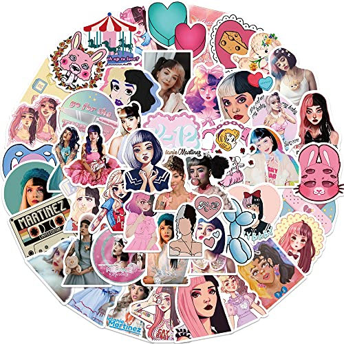 50 Pcs Singer Melanie Martinez Sticker, Popular Singer Stickers Waterproof Sticker for Water Bottles, Laptop, Scrapbook, Skateboard Suitcase, Cute Trendy Music Stickers for Adults, Teen, Fans
