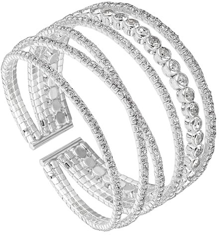 Lusofie Mehrschichtiges Strass Armband Damen Silber Glitzer Armreifen Mädchen Kristall Armbänder Öffnung Verstellbar Tennis Bracelet Frauen Für Hochzeit Braut Schmuck Abschlussball Party