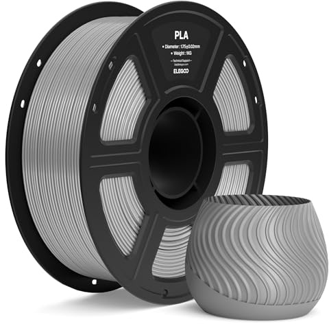 ELEGOO PLA Filament 1,75mm Grau 1KG, 3D Drucker Filament PLA | Maßgenauigkeit +/- 0,02mm, 1kg Kunststoffspule (2.2lbs), Sauber Gewickelte, Vakuumverpackung für Meisten FDM 3D Drucker