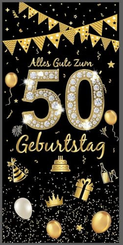 Geburtstagsbanner 50 Jahre, 50. Geburtstag Hintergrund 185 × 90 cm, Schwarz Gold Banner Deko Lange, Alles Gute zum 50 Geburtstag Deko, Tür Banner für Mann Frau 50.Geburtstagsfeier