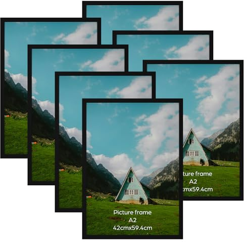 Giftgarden 7er-Set Schwarz Bilderrahmen A2 - Aluminiumrahmen 42x59,4 cm | Nur für Wandmontage, für Wohnzimmer, Flur oder Büro