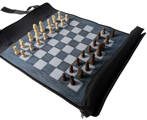 Playmatt Reiseschach – Kompaktes Schachspiel mit rollbarer Spielmatte & echten Figuren – Ideales Reisespiel für unterwegs – Gesellschaftsspiel für Kinder & Erwachsene