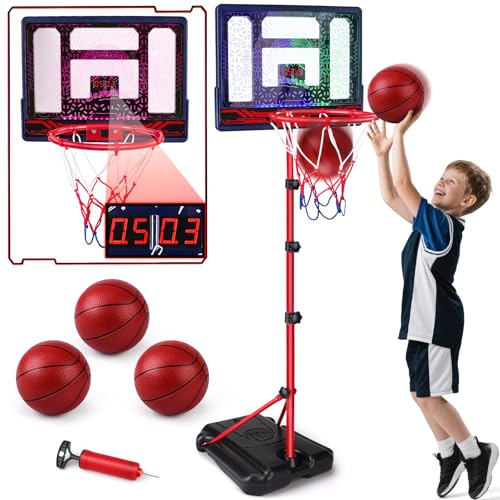 Kids Basketball Hoop with LED Lights, Adjustable Indoor Basketball Toys