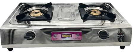 Gas Stove Stainless Steel Double Burner – Portable LPG Gas Cooker for Indoor Kitchen, Camping, Outdoor Cooking, Catering, and Food Stalls – Heavy Duty, Easy Clean, Compact Design