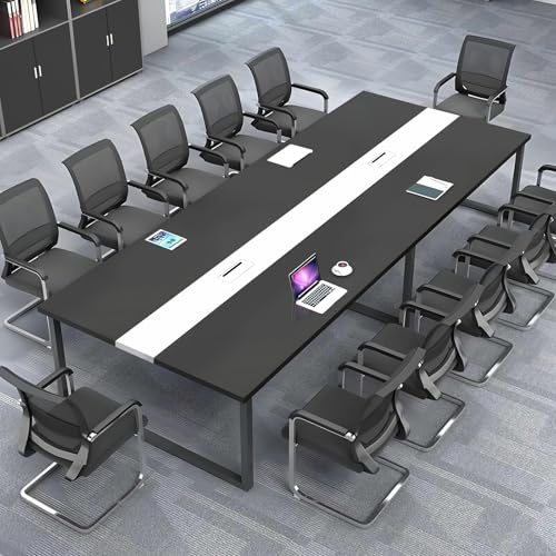 ZRBDDEF Großer Konferenztisch Büro – Moderner Besprechungstisch mit Kabelmanagement, Rechteckiger Meetingtisch für 8–12 Personen, Stabiler Metallrahmen (ohne Stühle)