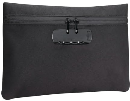 Sac de sécurité anti-odeurs coffre-fort portable sac étanche avec serrure pochette portefeuille anti-odeurs avec cadenas à combinaison porte-documents tirelire boîte verrouillable (Noir 32 x 24 cm)