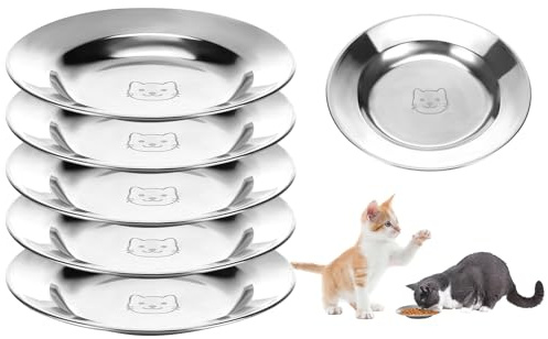 6 Pièces Gamelle pour Chat en Acier INOX Gamelle Plate Chat Anti-Moustaches | Gamelles plates en inox 304 · antifatigue moustaches · facile à nettoyer · pour Chaton Chats et Aux Petits Chiens