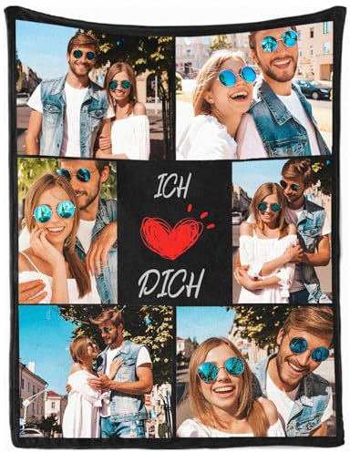 MJGFD Personalisierte Foto Decke mit 6 Eigenen Fotos 150x200 cm, Personalisierte Decken Geschenke Für Geburtstage, Jubiläen Geschenk Für Vater, Mutter, Kinder, Hunde, Freunde Oder Liebhaber