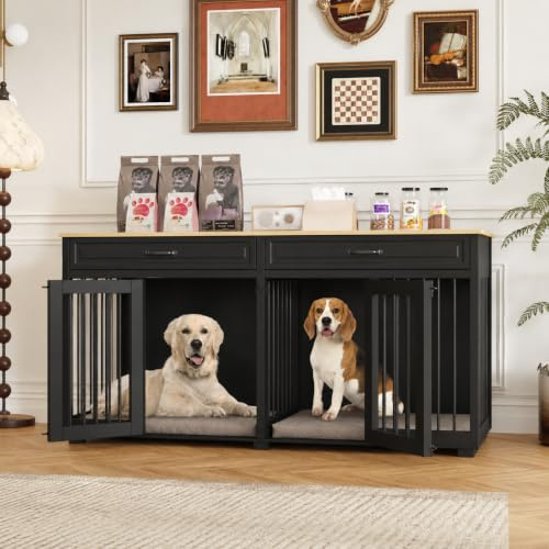 Hundekäfig mit 2 Schubladen und 2 Türen Hundebox 164cm | Innenbereich 164×60×80cm MDF Hundehütte für 2 Hunde