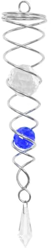 Kinetic Art Crystal Twist 24cm Blau Edelstahl Windspirale mit Glaskugel | Schwebende Glaskugel mit Facettenschliff in drehender Edelstahlspirale rostfrei wetterfest inkl. Haken & Nylonschnur Ø4xH15cm