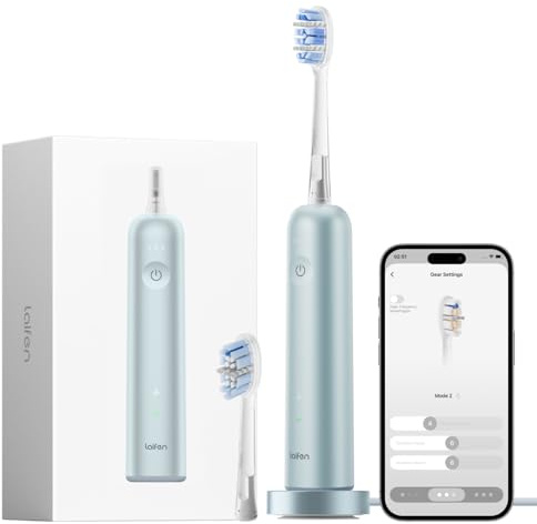 Laifen Wave Pro Elektrische Zahnbürste, 60° WaveMotion & 66.000 Vpm für Tiefenreinigung, 70 Tage Akku, Drucksensor & App-Customizing, nahtloses Design ideal für Reisen, inkl. 2 Pro-Köpfe (Alu Blau)